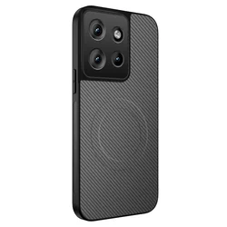 Carbon Fiber Anti - Fall Magnetic Case with Wireless Charging Compatibility - Moto G34 - G45 (Gray)