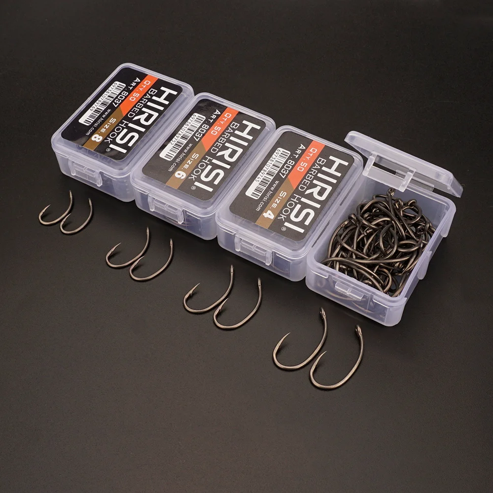 Hirisi 50 Stücke High Carbon Edelstahl Micro Stacheldraht Angelhaken PTFE Beschichtet Spleißbare Box Angelhaken Angelzubehör 8037 – Detail 6