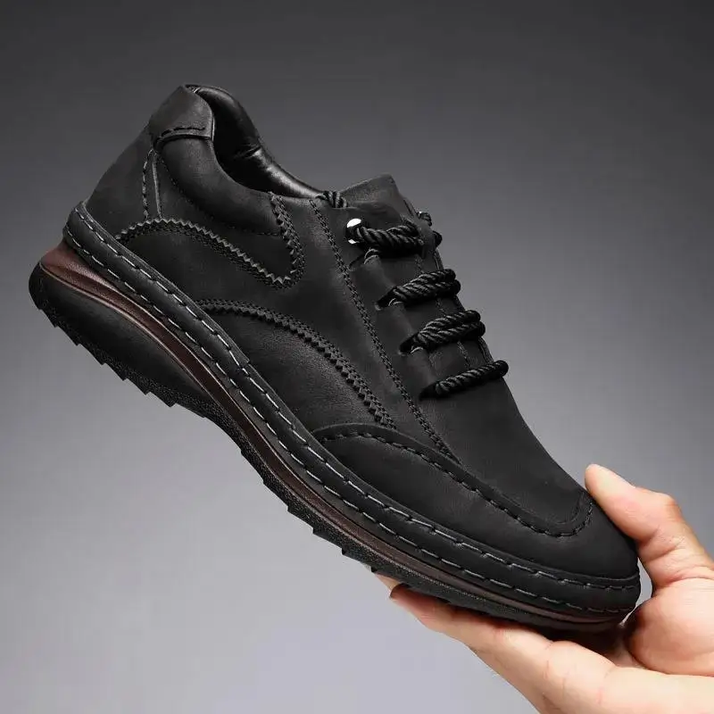 Classic Hot Sale Mens Leather Casual Shoes Soft Sole Lace-up Luxury Brand Lightweight Mountaineering Shoes Male Outdoor Sneakers 5