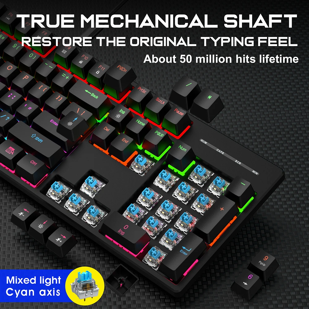 KEBIDUMEI 104 Keys Wired Keyboard RGB Backlit Gaming Mechanical Keyboard Detachable Cable Ergonomic Keyboards For Laptop Gamer - 3
