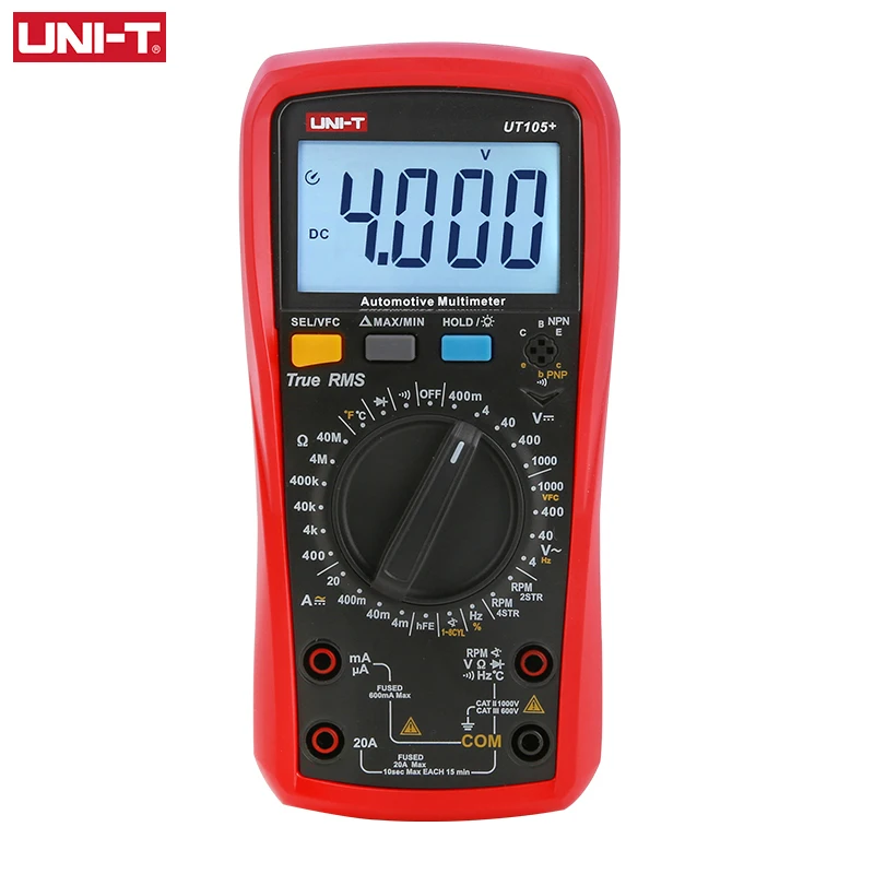UNI-T Digital Automotive Multimeter Car UT105+ UT107+ AC DC Current Tester Voltmeter Capacimeter Frequency Meter Temperature