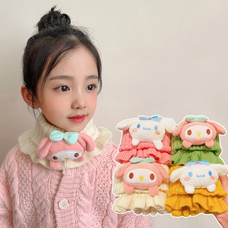 

Kawaii Sanrio Knitted Neck Cover Cinnamoroll Kuromi My Melody Scarf Cartoon Soft Girls Plush Thickened Scarves Decoration Gifts