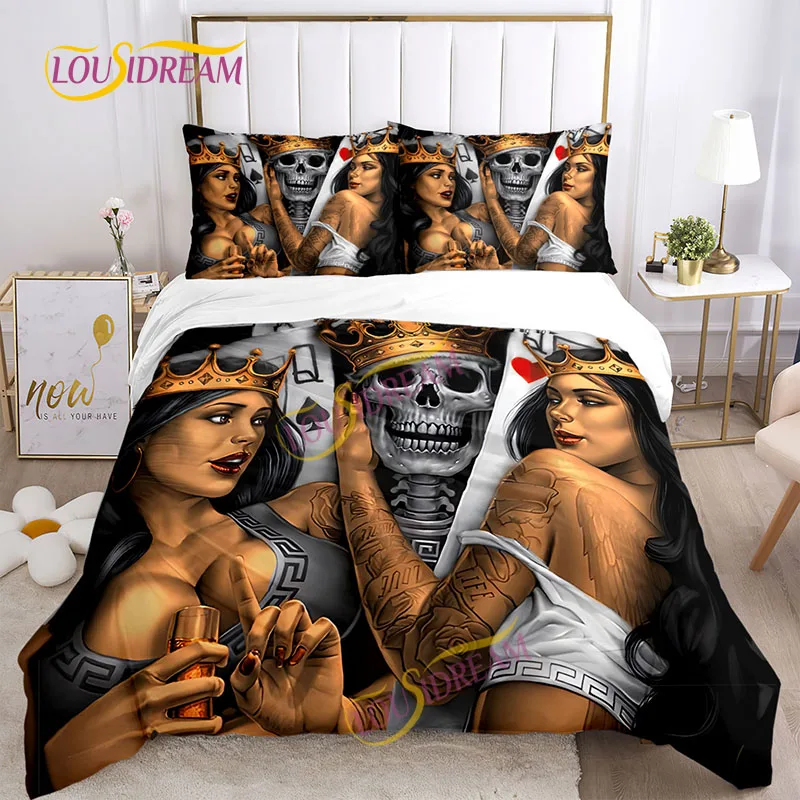 

Gothic Satan Bedding Set Couple Horror Skull Bedding Down Set Family Pillowcase Bedroom Decorative Gift Three-piece Set