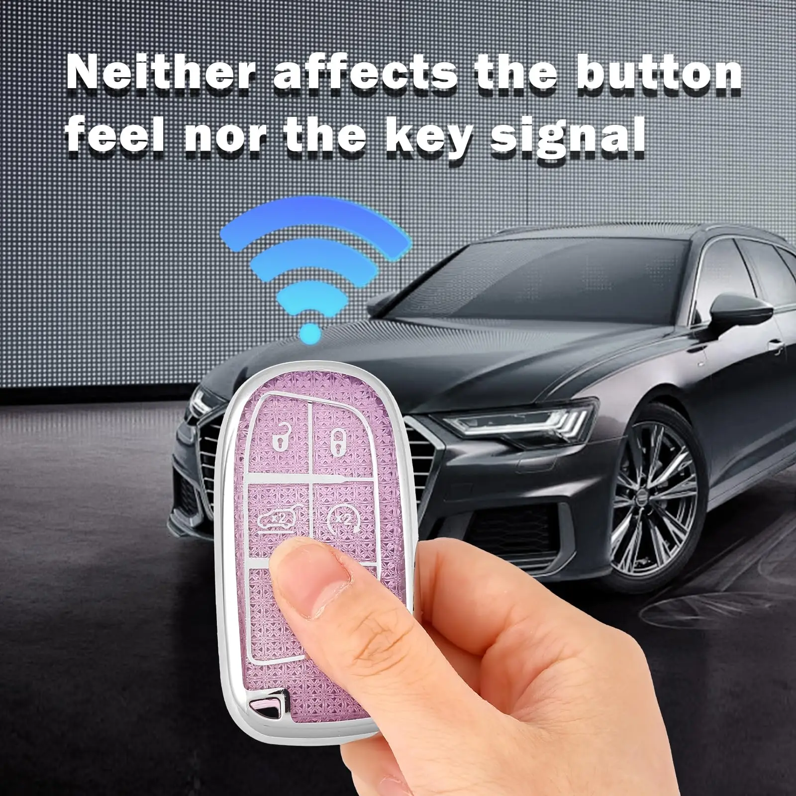 EJOAOJE Smart Key Fob Cover Case For Jeep/Dodge/Chrysler - TPU Protective Shell With Keychain (White/Black)