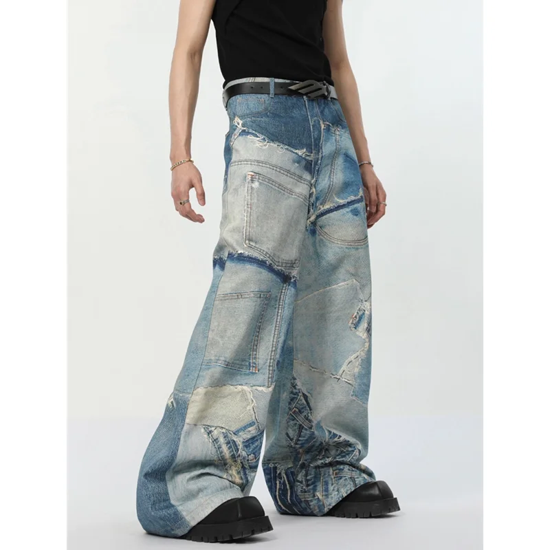Women Retro Wide Leg Baggy Casual Denim Trouser Harajuku Patchwork Washed High Waist Loose Jeans 2024 Summer Ripped 2000s Pants