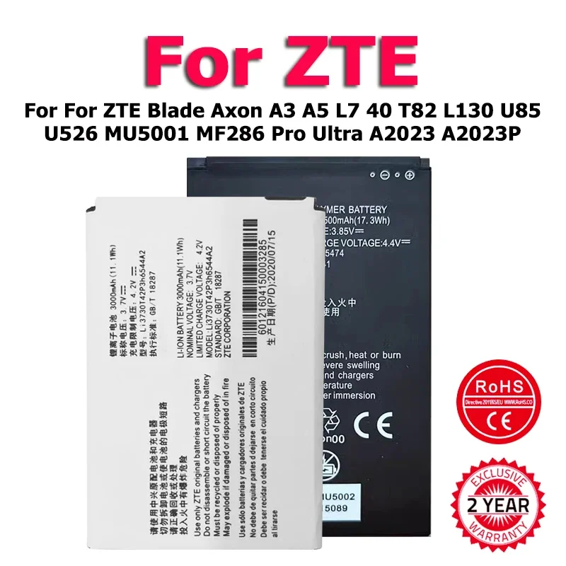 Muslimmuslimate Nuova Batteria Per Zte Blade Axon A3 A5 L7 40 T82 L130 U85 U526 Mu5001 Mf286 Pro Ultra