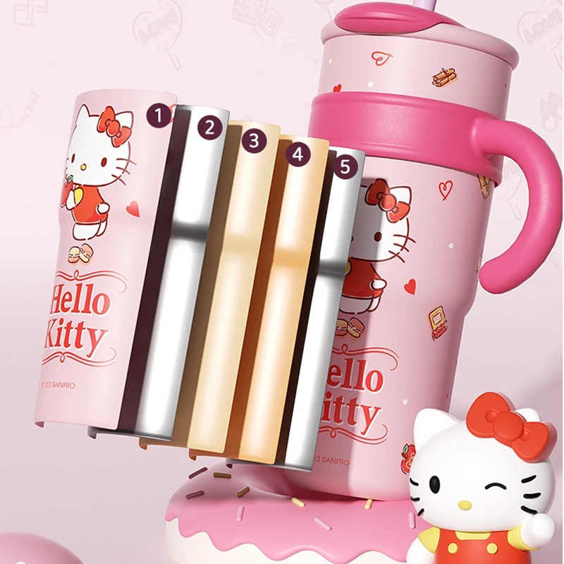 산리오 보온병 빨대 핸들 컵, 헬로 키티, 어린이, 스테인레스 스틸, 대용량, 귀여운 휴대용 커피 컵, 피트니스 병 보틀 워터저그 스테인리스 텀블러 대용량 종이컵 커피 보온물병 빨대컵 스텐리 템블러 보온병 물