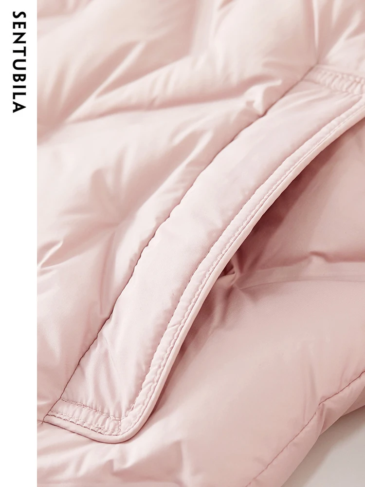 SENTUBILA Women's Winter Mid-Length Down Jacket 90 White Duck Down Coats 2023 Stand Collar Classic Warm Puffer Jackets W34Y49562