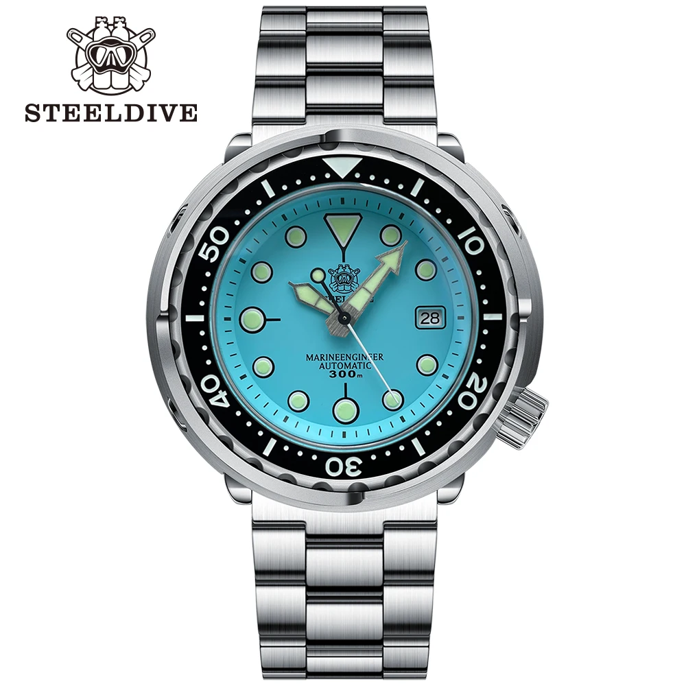 Steeldive SD1975 Turquoise Dial Ceramic Bezel 300m Waterproof Stainless Steel NH35 Tuna Mens Dive Watch with Date fysetc upgraded hollow linear rail guide with mgn12h mgn9h 300m 350 400mm slide carriage bearing blocks for voron 3d printer