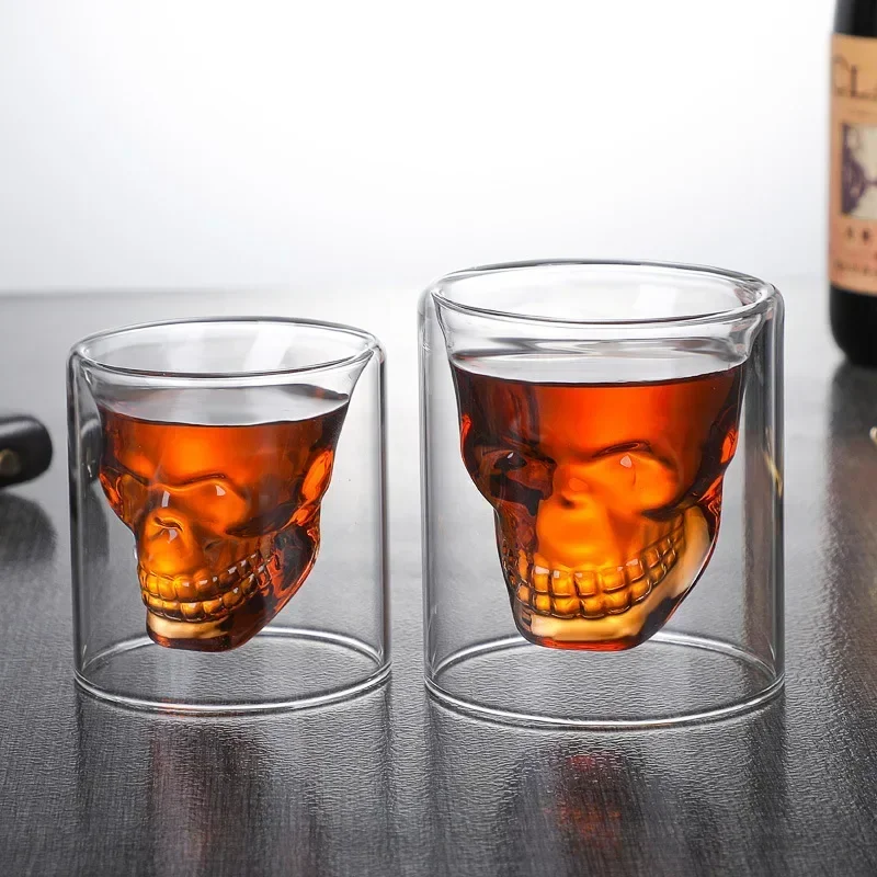 Double layered Transparent Skull Head Coffee Mug Crystal Glass Cup for Home Bar Club Whiskey Tequila
