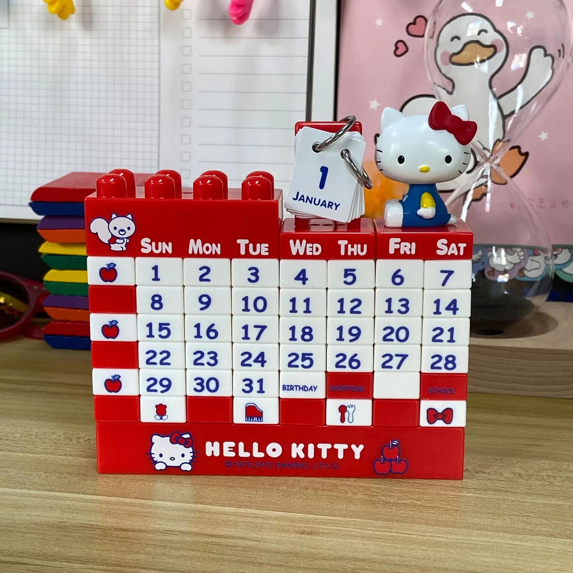 

DIY Sanrio Hellokittys Anime Around Cute Cartoon Educational Toy Assembled Building Blocks Perpetual Calendar Desk Calendar Gift