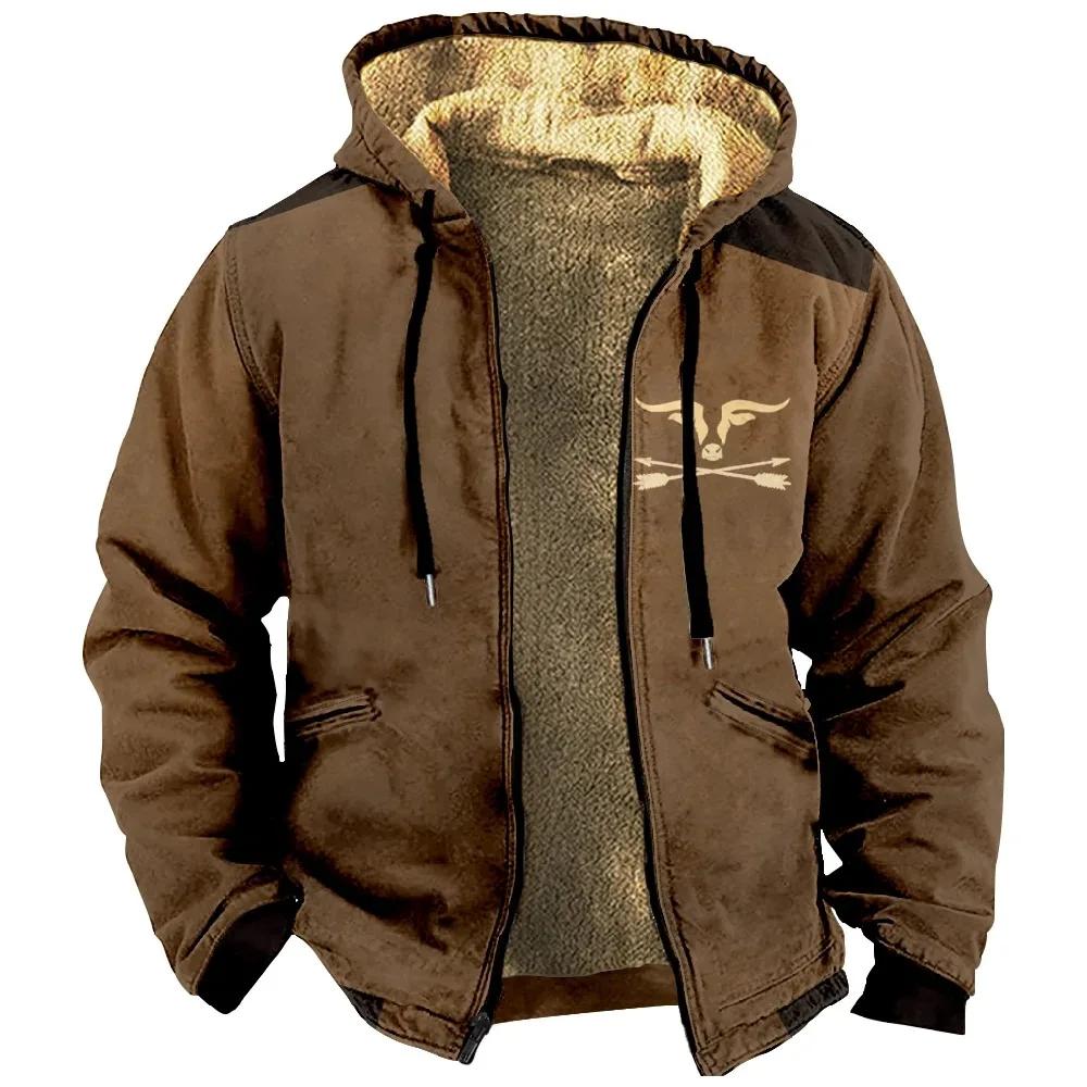 Color Block Graphic Prints Cowboy Hoodie Daily Classic Outwear Women Men 3D Zip Sweatshirt Stand Collar Coat Winter Clothes 2024
