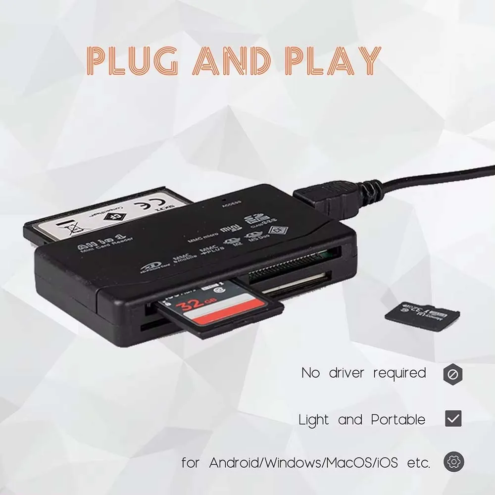 케비두메이 올인원 메모리 카드 리더 480Mbps USB 2.0 외장 카드 리더 SD SDHC M2 MMC XD CF 리더 MP3 디지털 카메라용