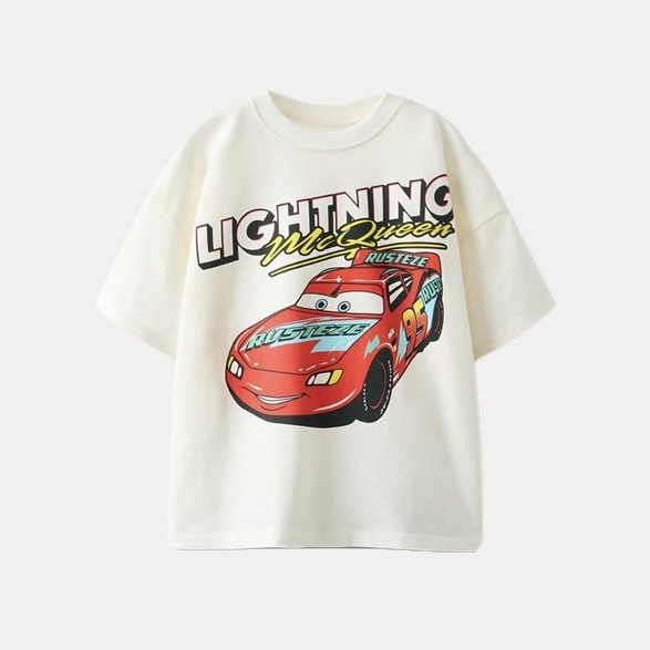 0-7Year Boys Cartoon Car T Shirt White Tees Round Neck Cotton Thin Base Shirt New Simple Short Sleeve Tops Casual Fashion Wear