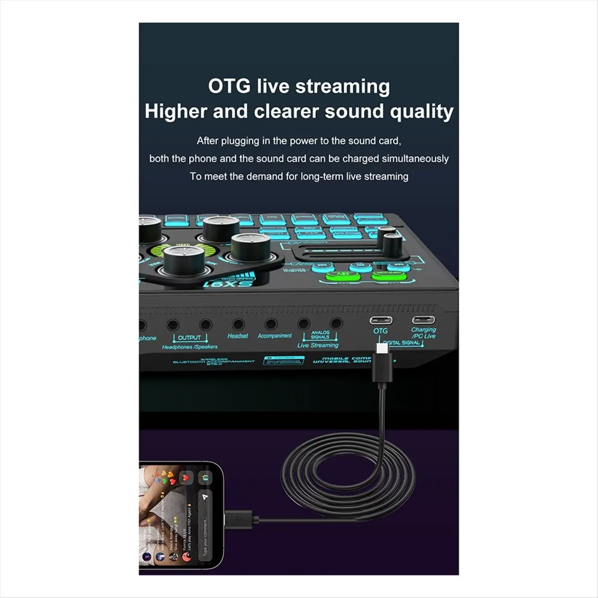 T80C SX91 라이브 사운드 카드 USB 사운드 믹서 전문 오디오 믹싱 콘솔 앰프 (라이브 노래, PC, 노트북, 휴대폰용)