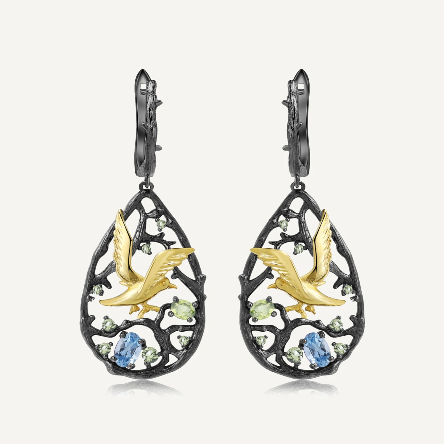 

Женские винтажные серьги-подвески GEM'S BALLET, серьги из натурального швейцарского голубого топаза, серебро 925 пробы, ручная работа