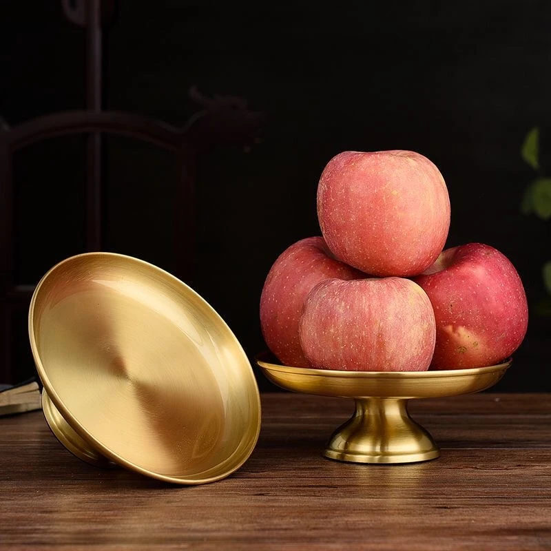 Buddhism Polishing Copper Bowl Tribute Fruit Dish Auspicious 17.5 CM Plate Tibetan Eatables Tray Altars Desktop Home Decorative 3