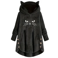 Autumn and Winter Plush Letter Cartoon Print Cat Ears Long-Sleeved Pullover Hooded Loose Casual Street Sweatshirt Women's Warm Top 1