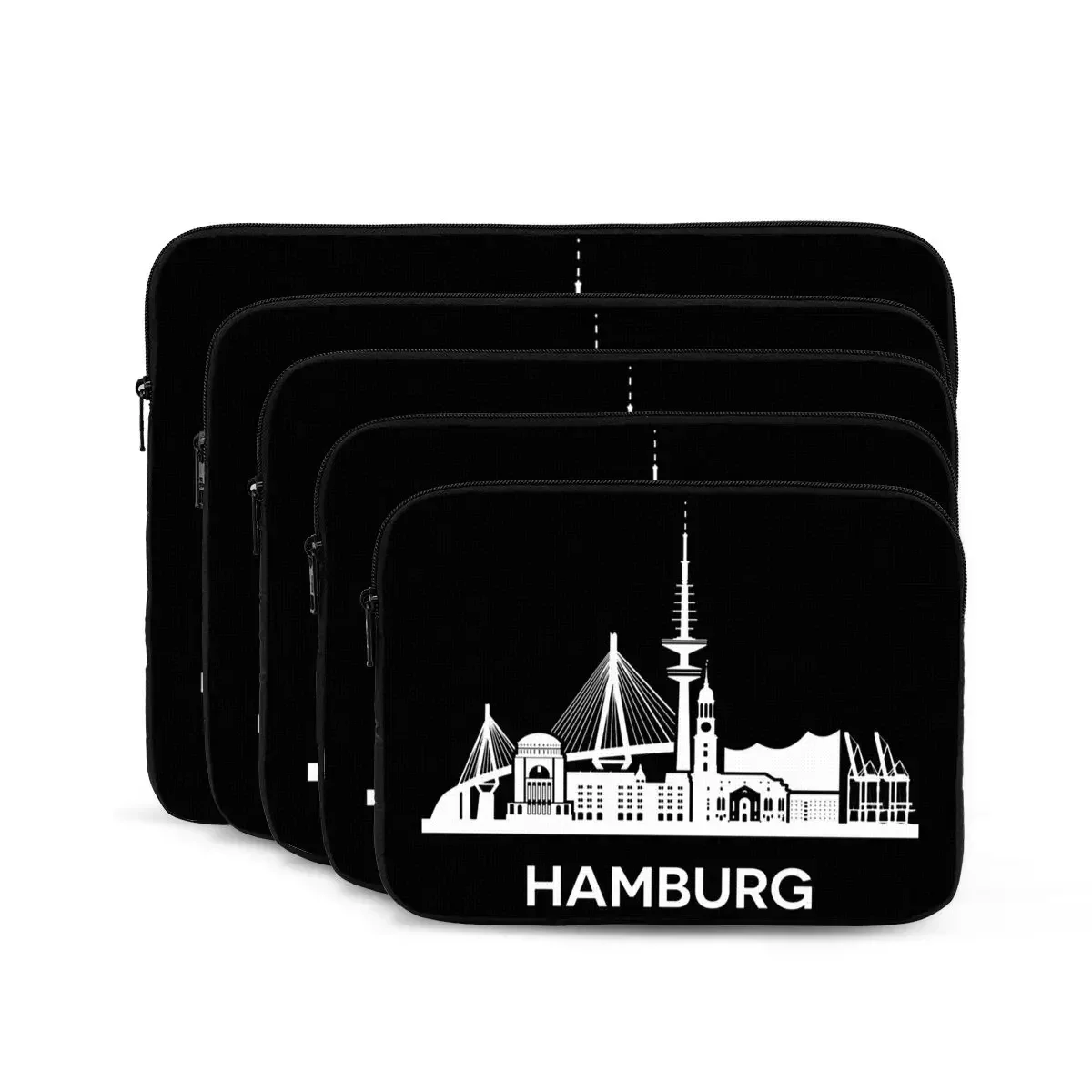 Hamburg City Skyline, Extended Version, White Notebook Laptop Bag Case Pouch 10 12 13 15 17 Inch Tablet Shockproof Case Bag