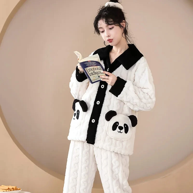

Women's Pajamas Coral Fleece Nightgown Suit 2022 Autumn Winter Pants Pajamas 2 Piece Set Home Service Can Be Worn Outside Female