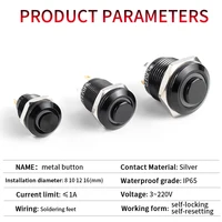 1NO High head Waterproof Metal Push Button Switch LED Light Self-locking/reset 3/6/12/24/220V 8/10/12/16mm Oxidized black - Image 2