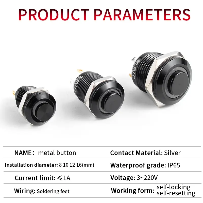 1NO High head Waterproof Metal Push Button Switch LED Light Self-locking/reset 3/6/12/24/220V 8/10/12/16mm Oxidized black image 2