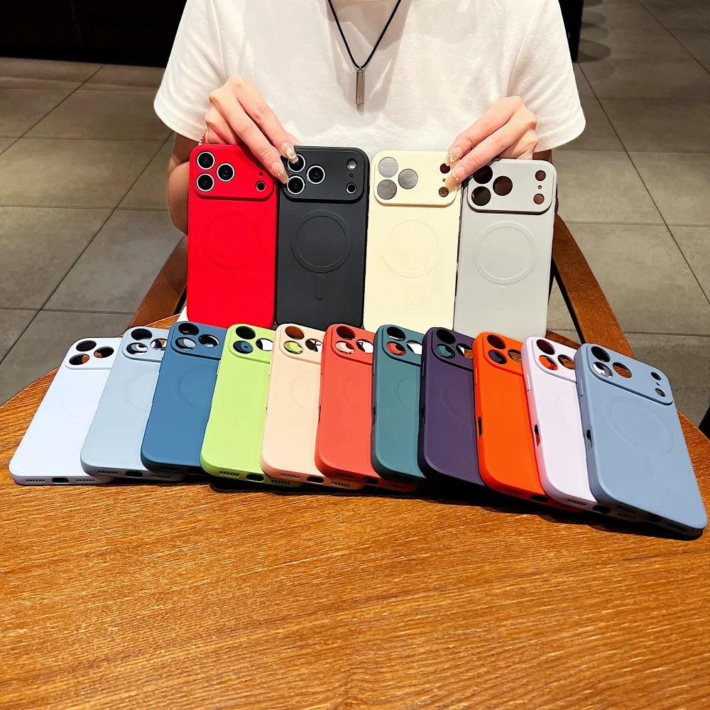 Luxury Soft Liquid Silicone Magnetic Solid Color Matte Slim Phone Case