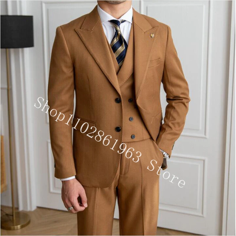 2023 Tailor Made Men Suits Peak Lapel Two Buttons 3 Pieces Business Best Men Wedding Tuxedos Blazer+Vest+Pants Costume Homme