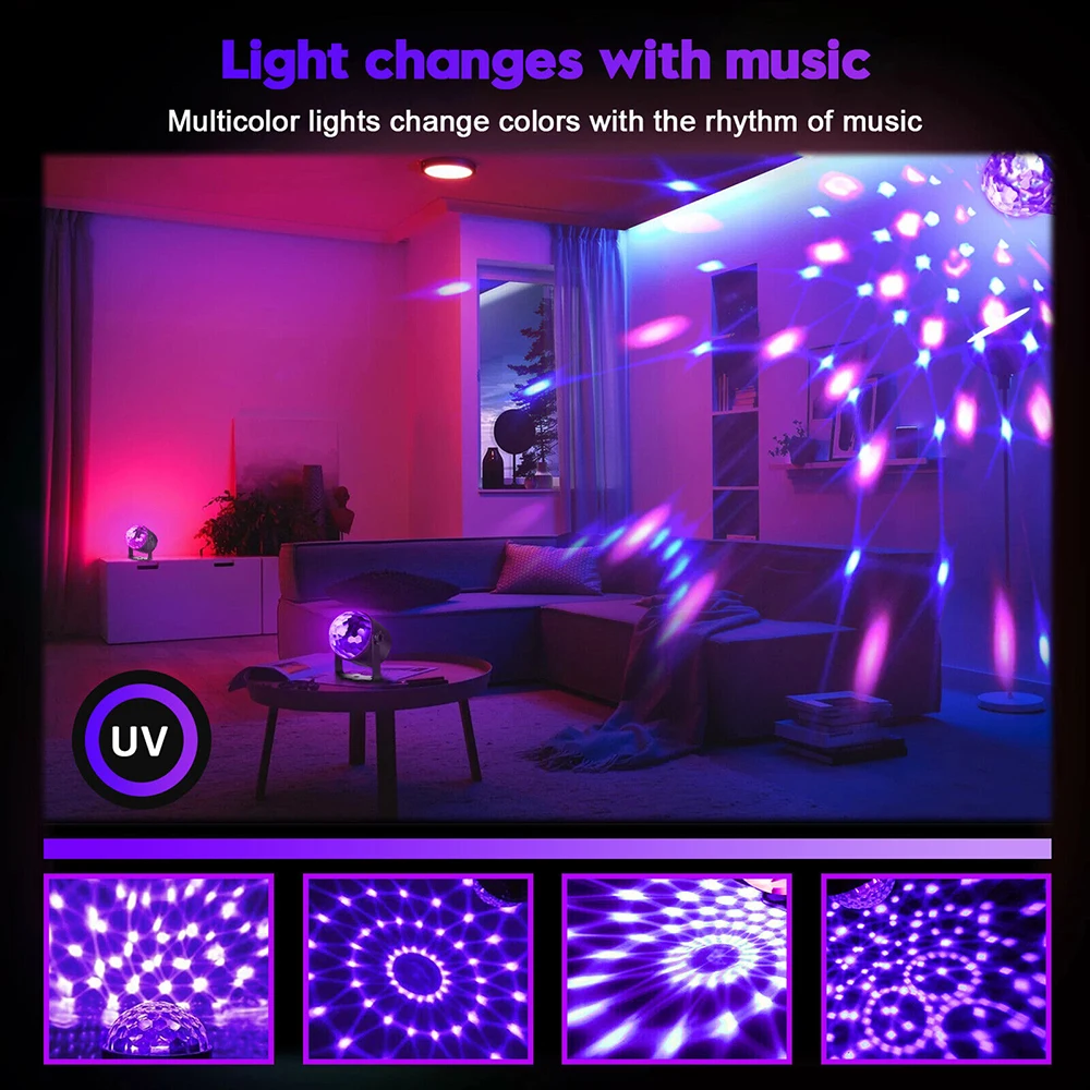 UV Disco Ball Lights LED Party Ambiance Lights DJ Bar Remote Stage Lights UV Plant Grow Lights Rotating Crystal Ball Lights
