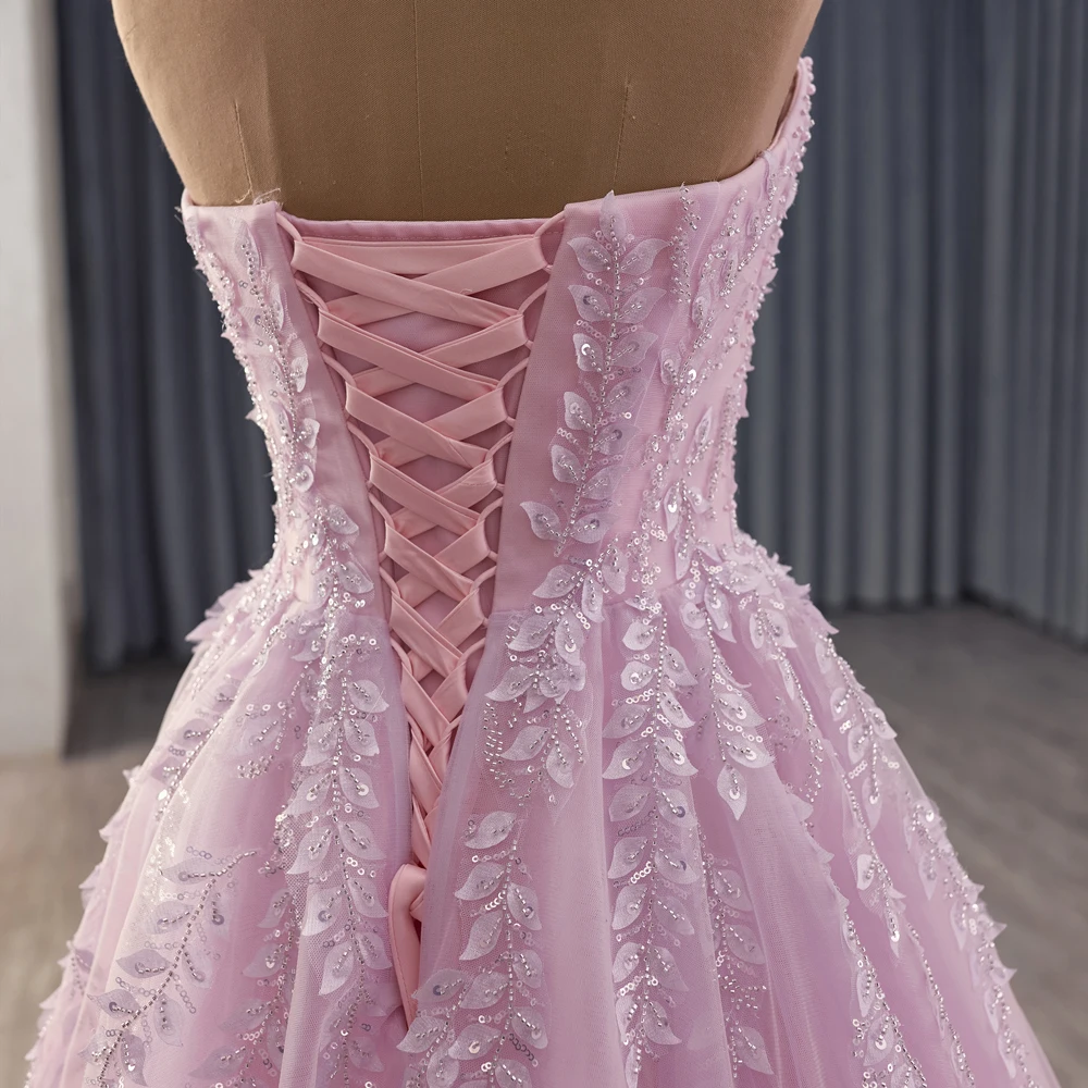 Pink Party Dresses Organza Strapless Rosa Evening Dresses Pearls Prom Gowns Vestidos De Quinceanera Customized 241159 4