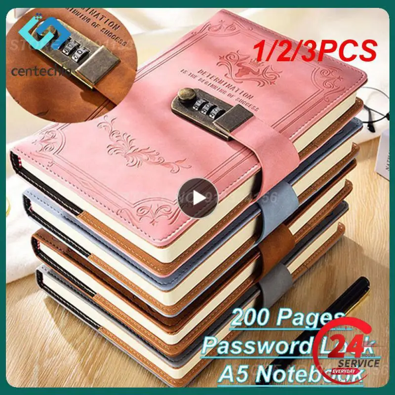 

1/2/3PCS Leather Retro Password Notebook With Lock Journals Thicken Hand Ledger Handbook Student Notepad Diary Binder