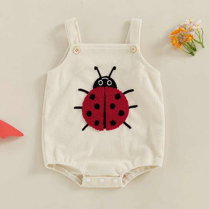 SUNSIOM 0-18 Months Baby Romper Sleeveless Embroidery Ladybug Bee Fruit Mushroom Bodysuit Overalls for Girls Boys 2