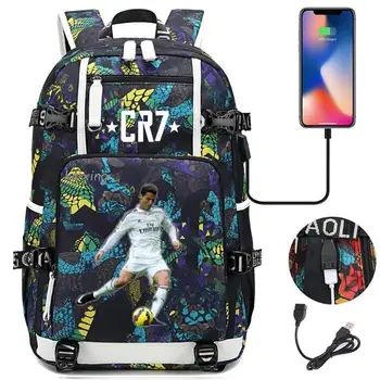 Zaino moda CR7 Borsa da scuola con ricarica USB Zaino per laptop da 15,6 pollici Borsa da libro per uomo femminile Zaini Zaino impermeabile per adolescenti 1