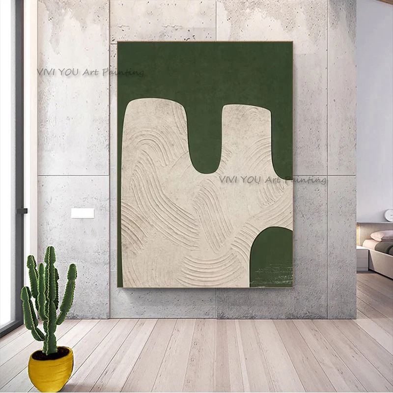 

Handpainted Abstract Paintings Deco Wall Art High Quality Green White Mural Real Oil Painting Decor Living Room