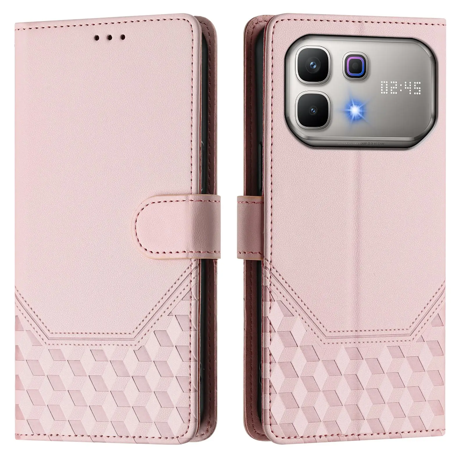 Classic Embossed Leather Phone Wallet Flip Case in Black