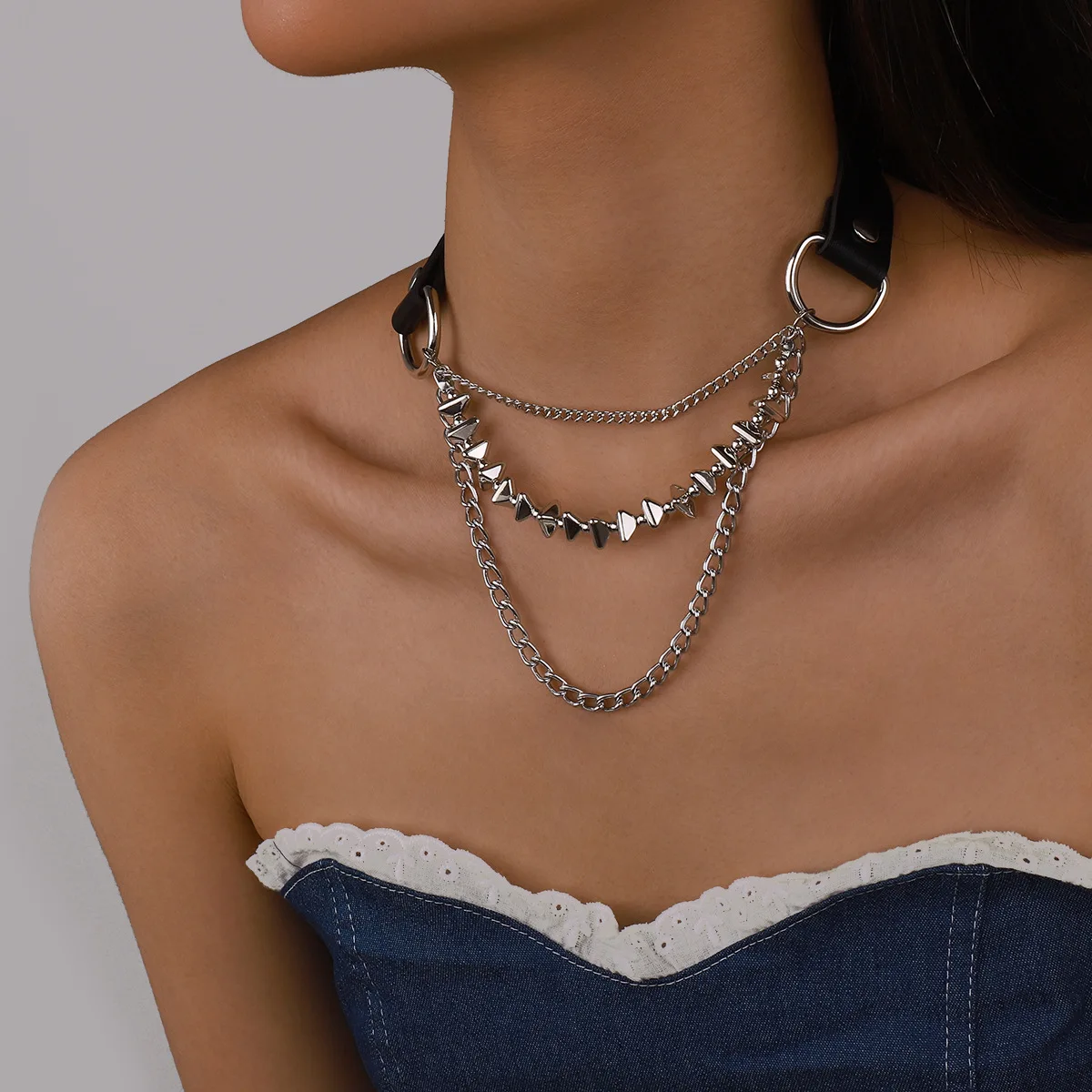 

N10514 Exaggerated Leather Choker Gothic Sweet Cool Necklace Heavy Metal Rock Hip Hop Collars
