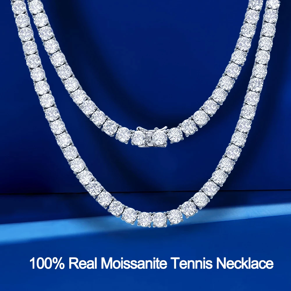 5mmRealMoissaniteTennisNecklaces925SterlingSilver18KWhiteGold