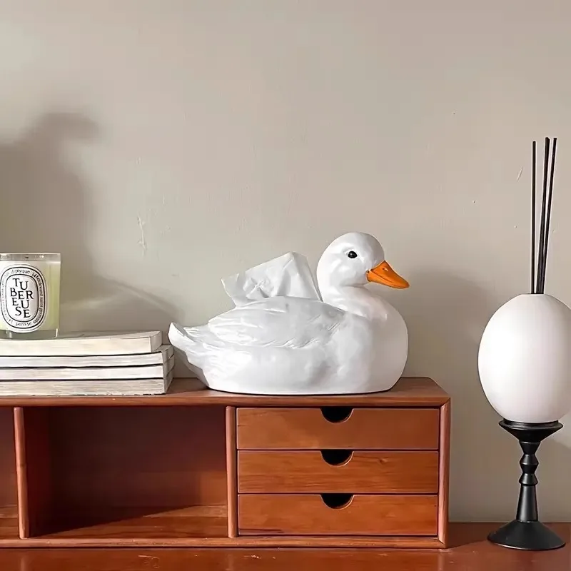 AhunderJiaz White Resin Duck Tissue Box Dining Table, Living Room, Bedroom with Cute Decor Tissue Boxesome Decoration 3