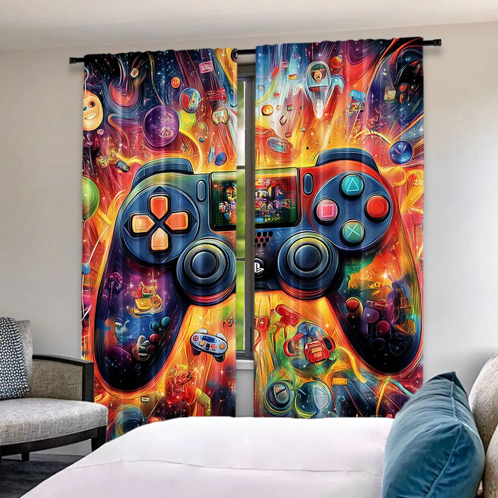 2Pcs Satisfactory Game Room Curtains Video Gaming Theme Colorful Decor Playroom Home Apartment Bedroom Living Room 4