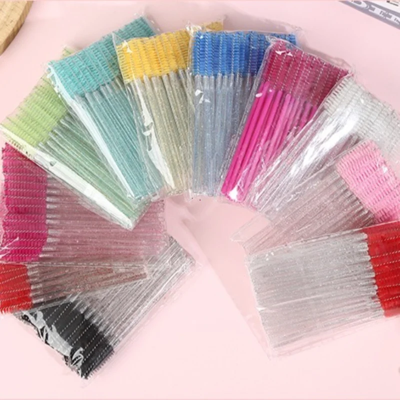 50PCS 크리스탈 속눈썹 브러쉬 빗 전문 속눈썹 연장 마스카라 완드 메이크업 뷰티 도구 (속눈썹용)
