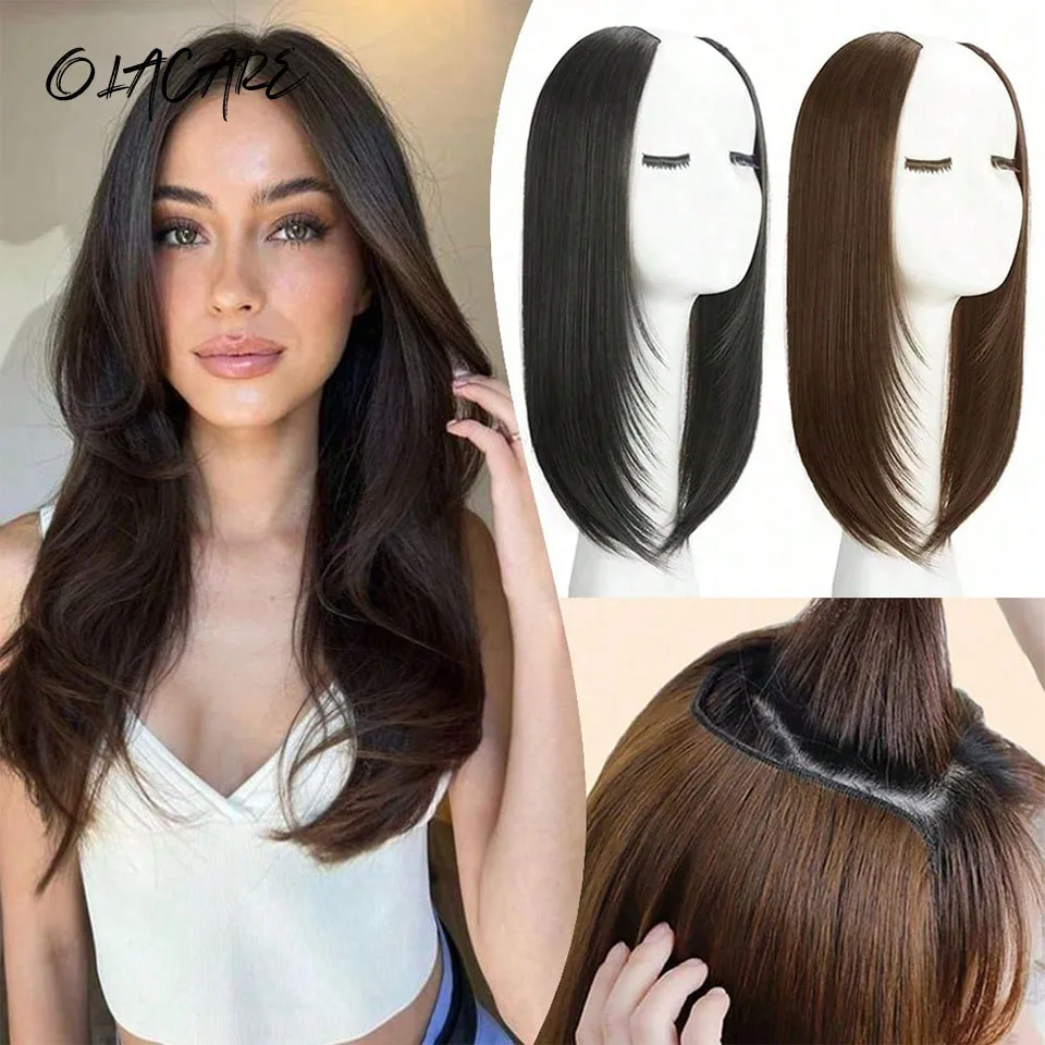 Synthetic Brown Black U Shaped Half Head Wig for Women