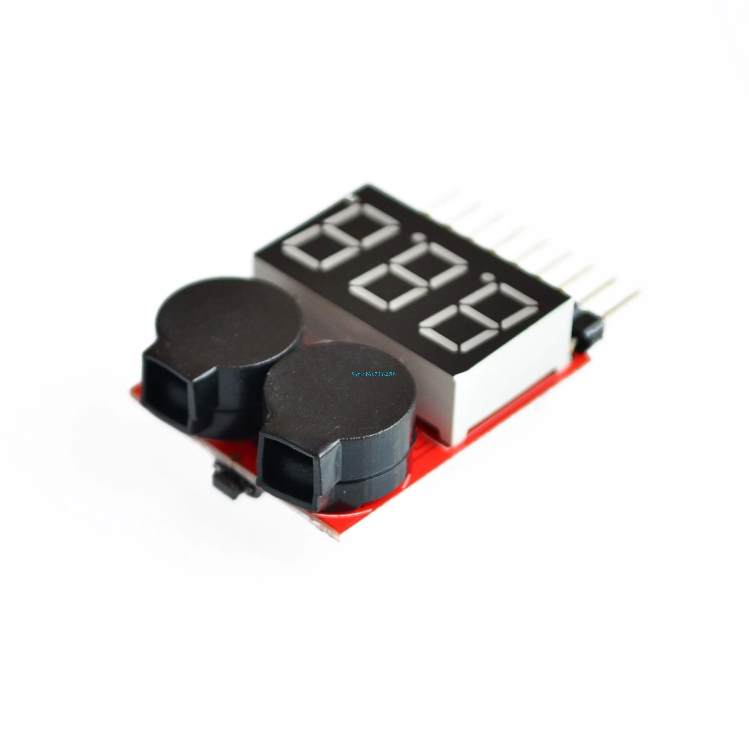 Alarme sonore de tension batterie Lipo 1-8S branchée sur une batterie, affichage LED allumé
