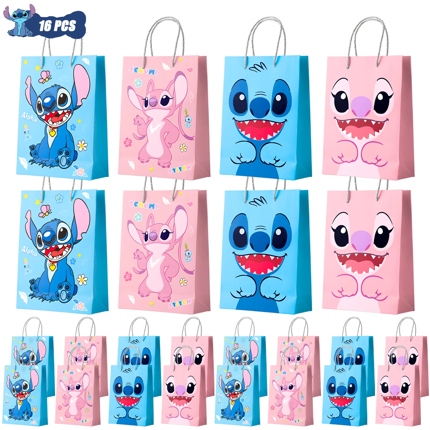 Sacs Cadeaux Stitch & Angel 16 Pièces - Fête Anniversaire Enfants
