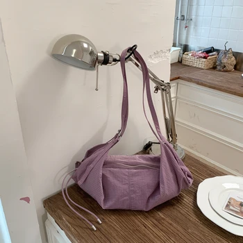 Borsa Hobo in Nylon con Dettaglio Coulisse, Morbida e Leggera, Borsa a Tracolla Grande Capacità, Versatile e Casual