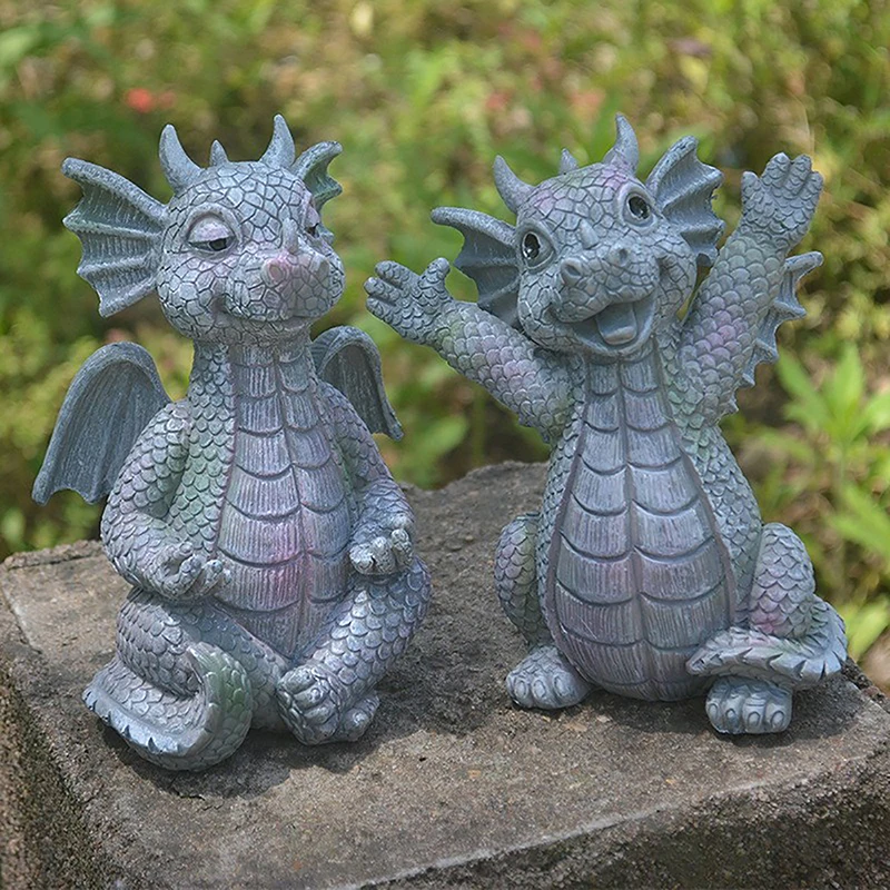

Garden Statue Dragon Meditation Statue Resin Ornament Dinosaur Shape Sculpture Outdoor Patio Decor Home Decor
