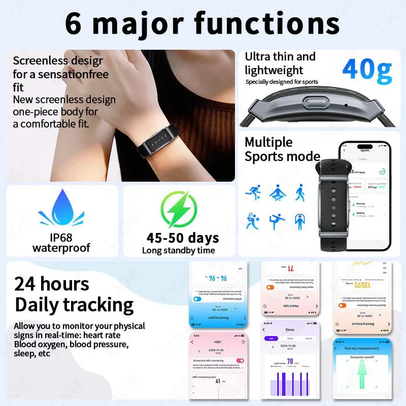 LIGE No Screen Smart Watch Men's Sports Outdoors Fitness Heart Rate Monitor IP68 Waterproof New Smartwatch For Andrio IOS 2025