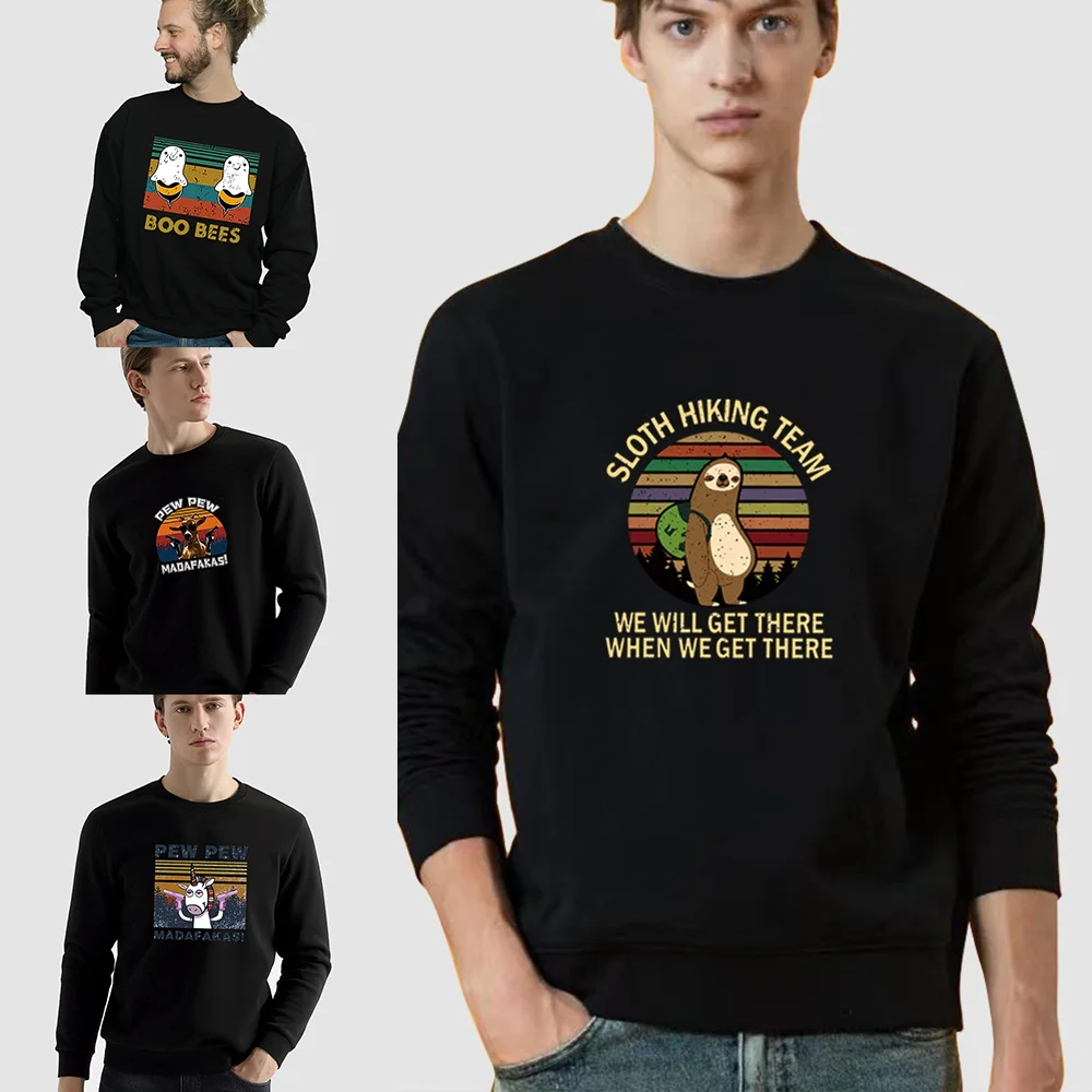 Men's Round Neck Black Pullover Long Sleeve Spring Autumn Thin Sweatshirt Clothes Casual Comfortable Pew Series O-Neck Tops