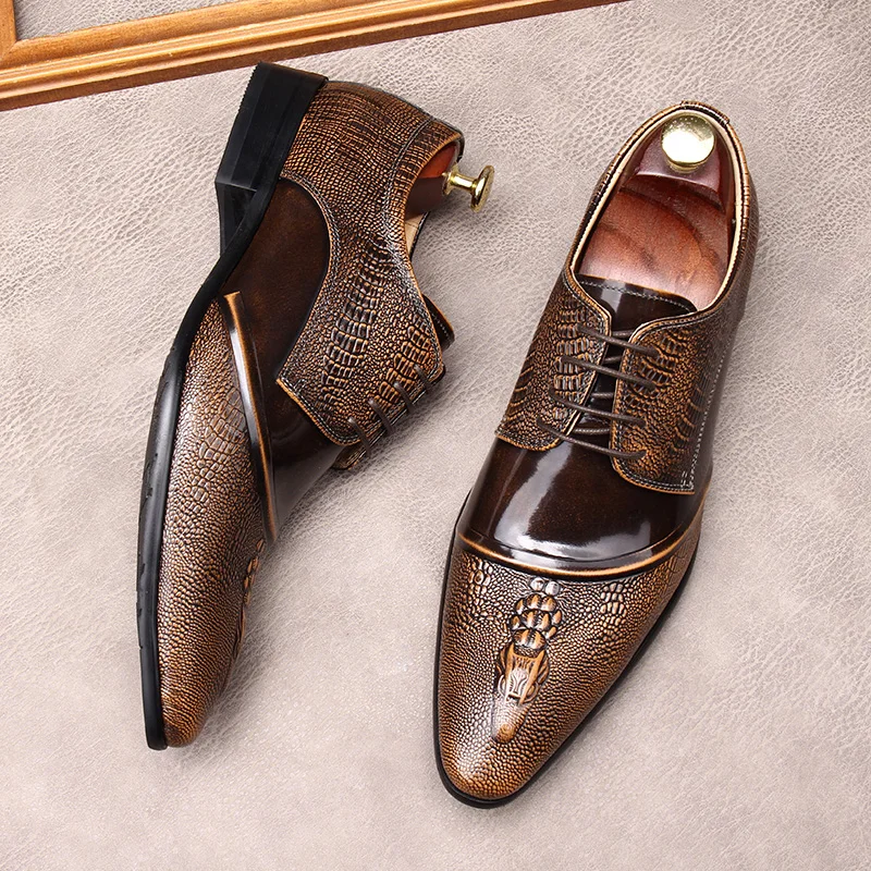 

Vintage Patent Leather Men's Dress Shoes Luxury Quality Brand Handmade Genuine Leather New Style Flat Wedding Social Shoes Man