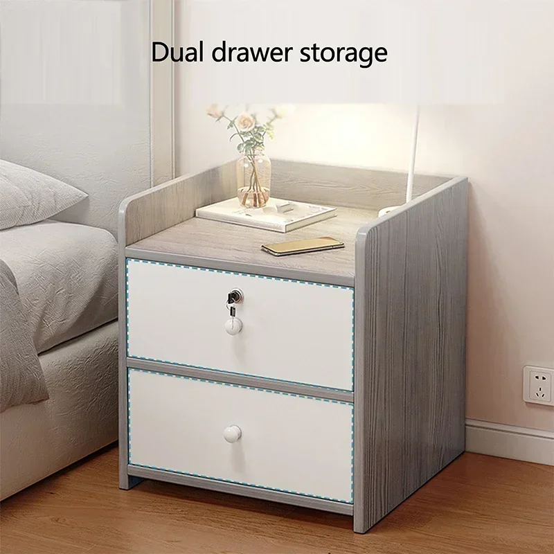 Modern Simple Nordic Bedside Table, Drawer with Lock, Multi-Layer Storage, Nightstand Sideboard, Compact Bedroom Furniture
