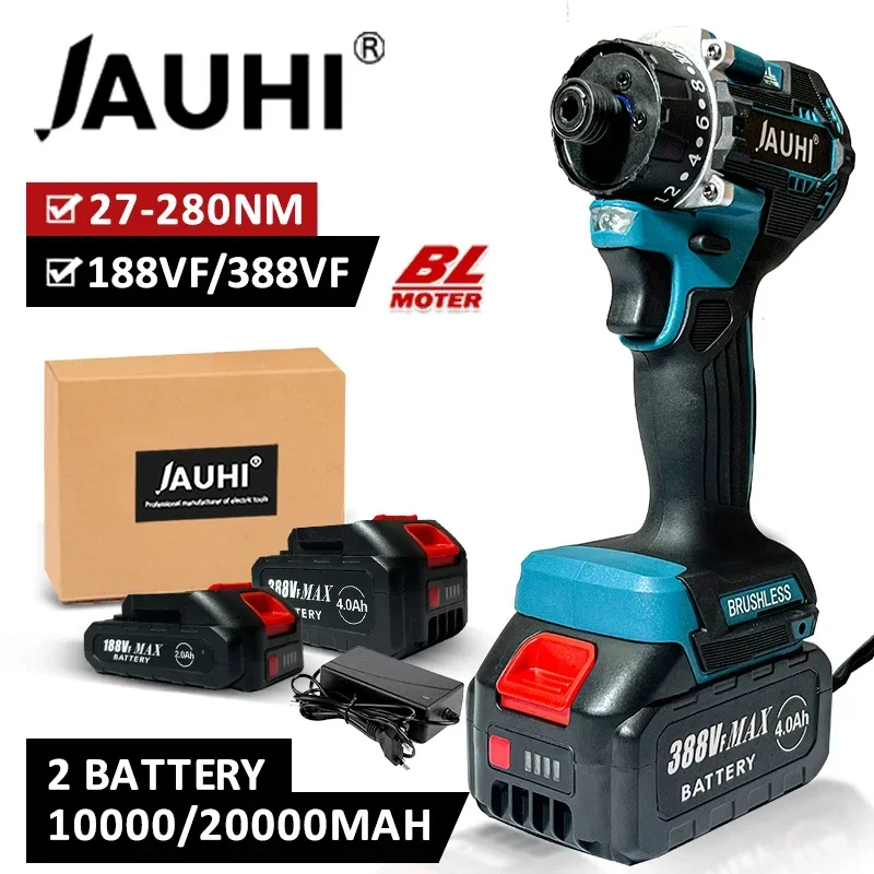 

JAUHI 20+1 Torque Brushless Electric Screwdriver Lithium Battery Rechargeable Cordless Electric Drill For Makita 18v Battery